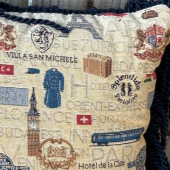 Orient Express Venice Paris Train Tapestry Fringed Throw Pillow 14” - Picture 5 of 7